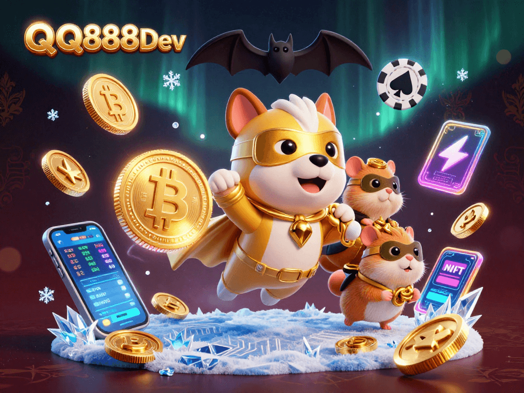 Experience gaming excitement with QQ888 Dev in this vibrant, strategic casino illustration.