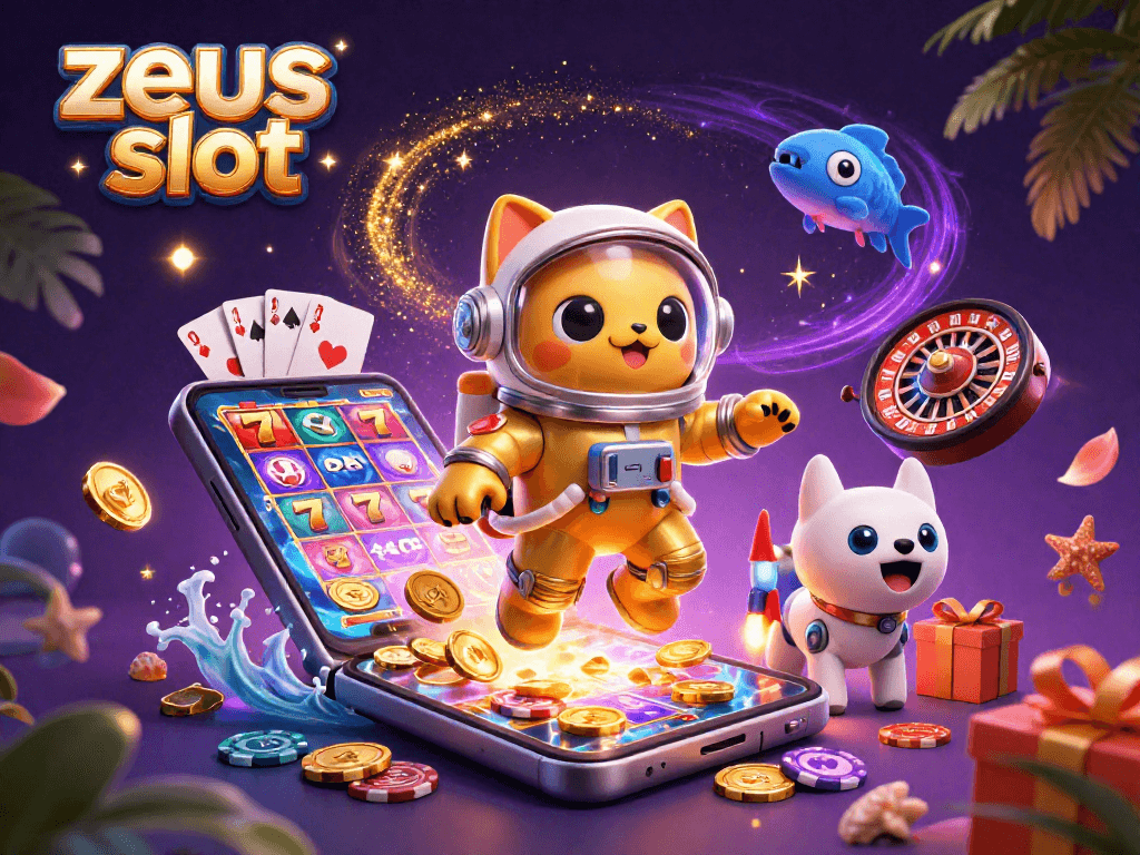 Putar permainan Zeus Slot dengan karakter menarik dan elemen kasino yang memikat.