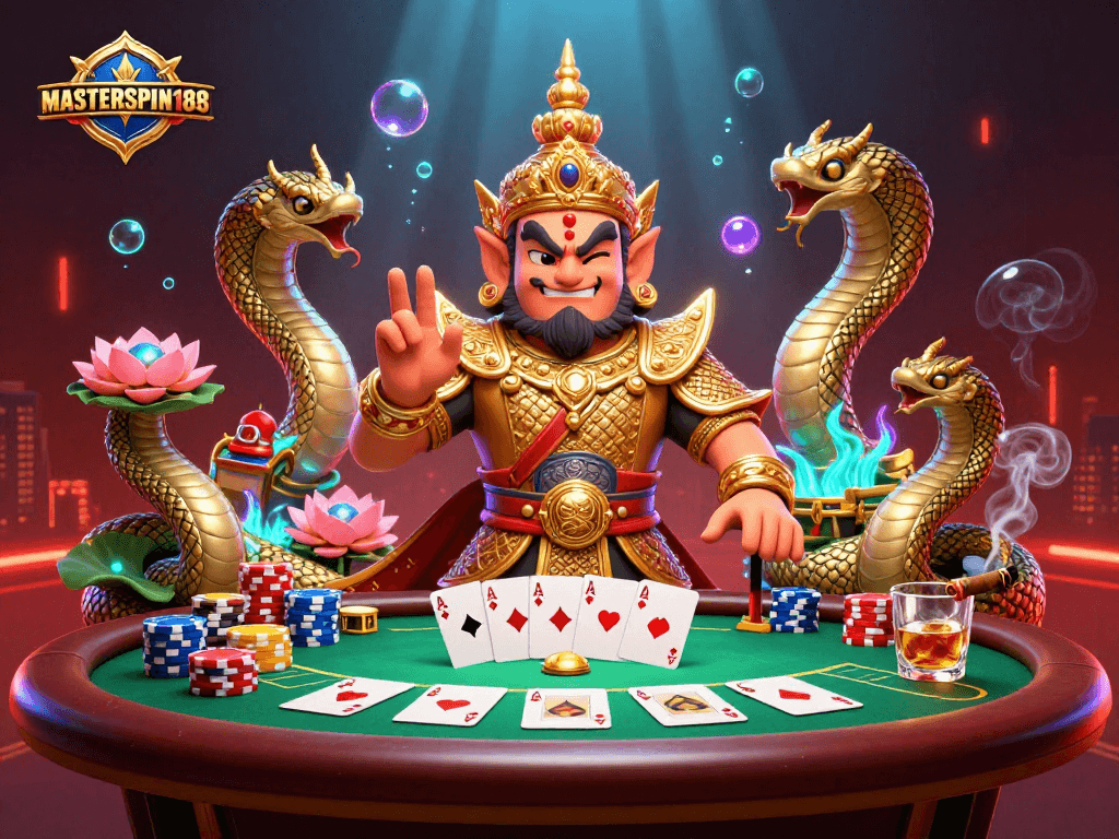 Experience the excitement of MASTERSPIN188 with vibrant poker action and dynamic casino elements.