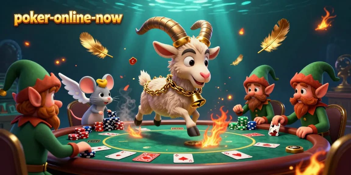 Experience the thrill of poker at poker-online-now with fantastical characters in a dynamic casino scene.