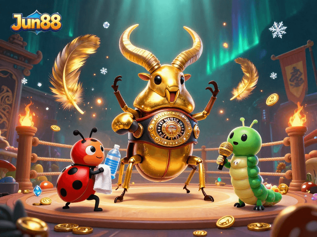 Experience the thrilling action at Jun88 with a vibrant boxing beetle scene capturing exciting casino elements.