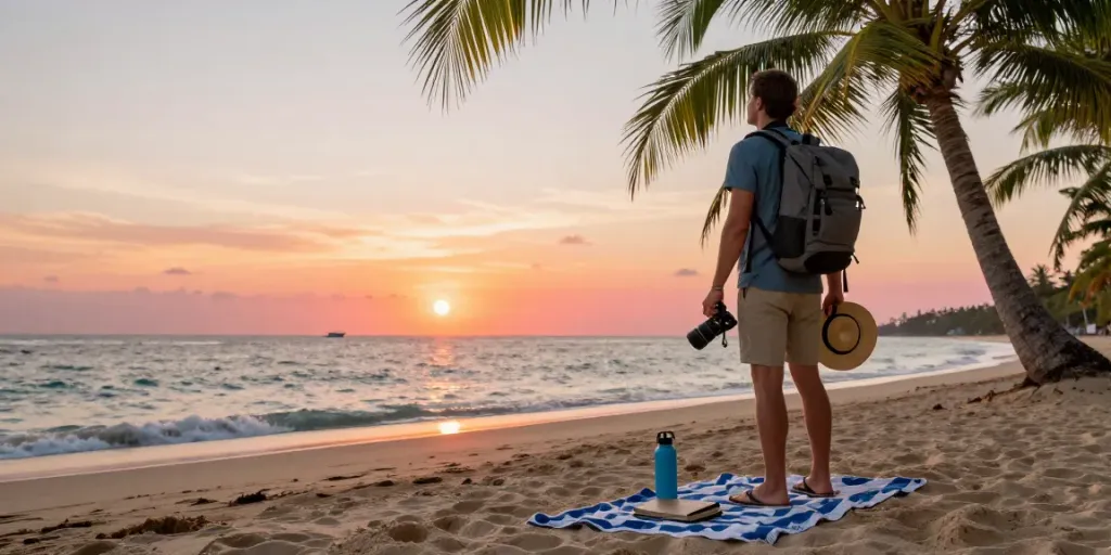 Pengembara menikmati keindahan pantai saat matahari terbenam di https://raja77gokil.com/ dengan suasana santai dan menenangkan.