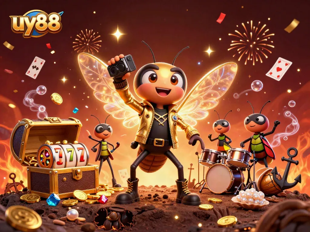 Experience the thrill of uy88 with a vibrant 3D casino illustration showcasing games and excitement.