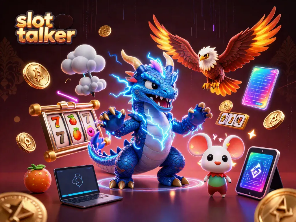 Engage in thrilling slot action with Slot Talker, featuring dynamic characters and vibrant casino elements.