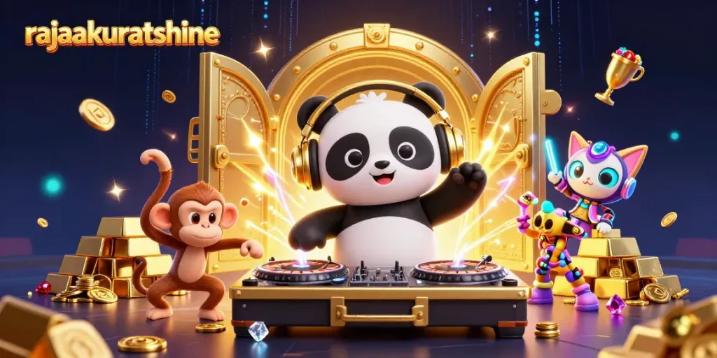 Experience the excitement of rajaakuratshine with our dynamic casino scene featuring vibrant characters and game elements.