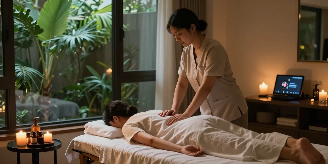 Elegant 강남출장안마 scene in luxurious home setting with therapist and calm ambiance.