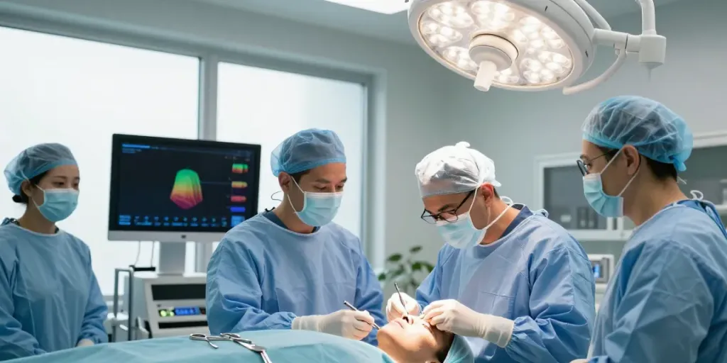 Dr Zahi Abou Chacra performing rhinoplasty in a sterile surgical environment