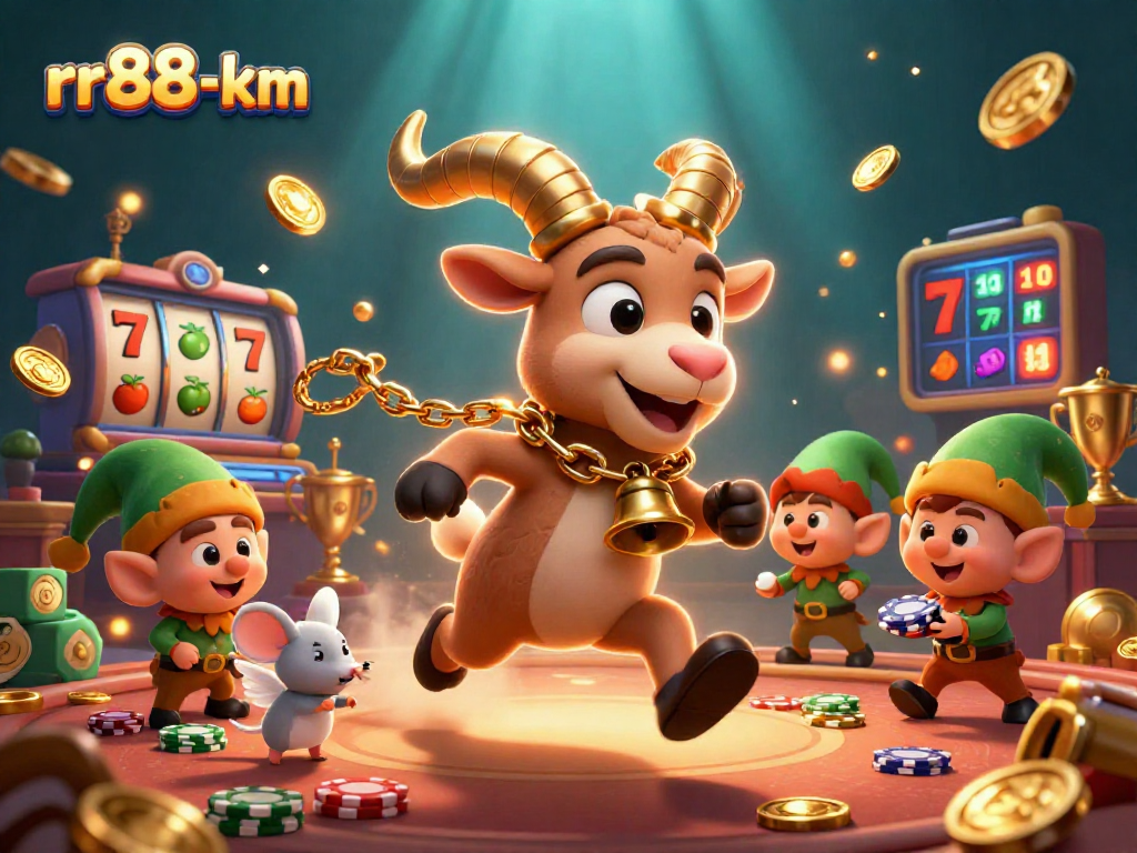 RR88-km energizes the casino world with playful characters and vibrant game elements in an extravagant 3D scene.