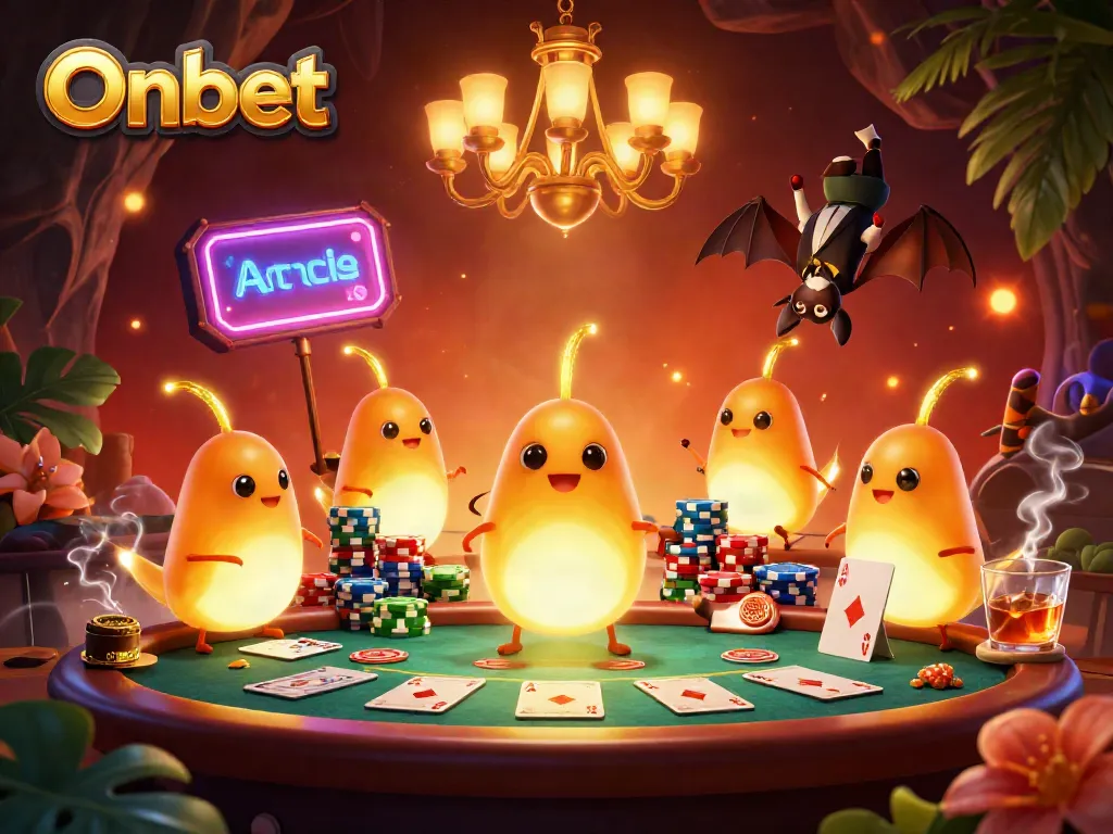 Experience the vibrant Onbet casino with a glowing glowworm team illuminating the action.