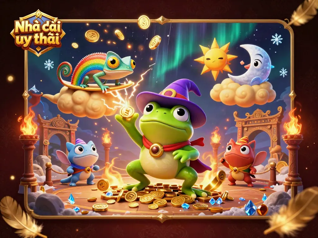 Experience exciting wins at Nhà cái uy tín with golden coins and vibrant casino elements.