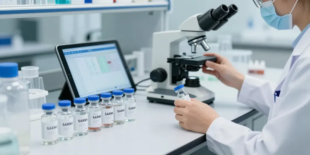 SwissChems high-quality SARMs and peptides in a modern laboratory setup.