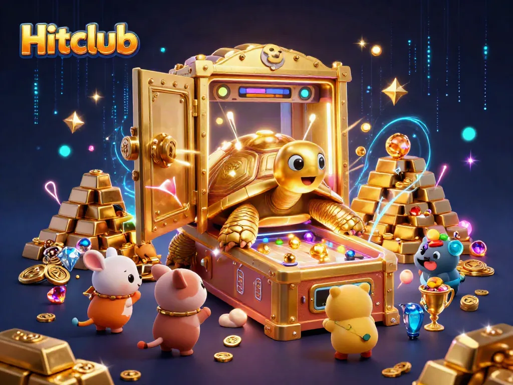 Play exciting games at Hitclub with a golden tortoise pinball machine and treasures.