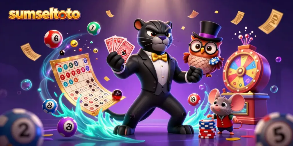 Experience thrilling gameplay with sumseltoto illustrated by a panther dealer and lively gaming elements.