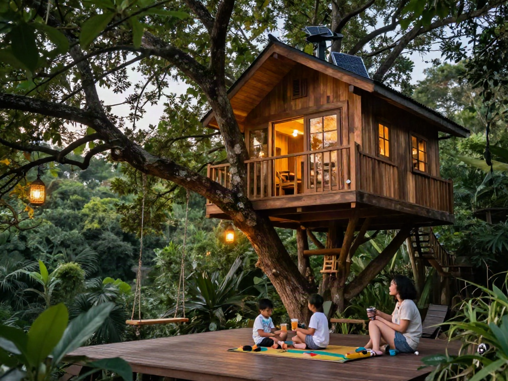 Explore tree house life with a family enjoying their luxurious treehouse surrounded by nature.