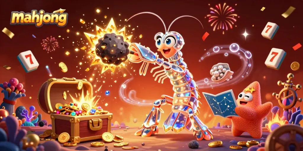 Engage in Mahjong excitement with 3D mantis shrimp and starfish amidst exploding riches