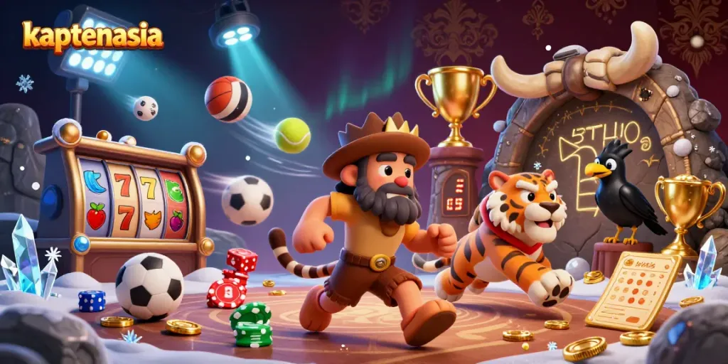 Experience exhilarating gameplay at kaptenasia in this lively prehistoric casino illustration.