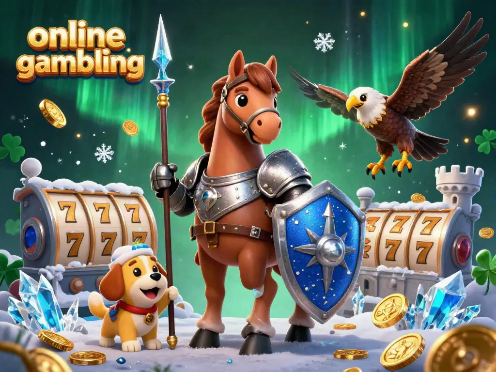 Experience online casino gambling with an epic knight, a squire puppy, and magical effects in a thrilling 3D scene.
