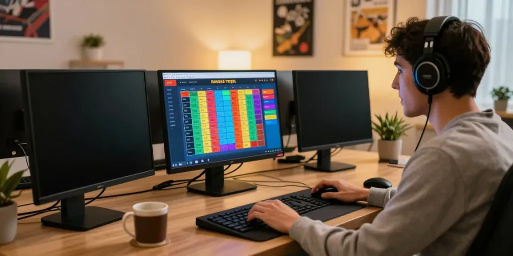 Tampilan platform Bandar Togel online dengan pemain fokus pada komputer.