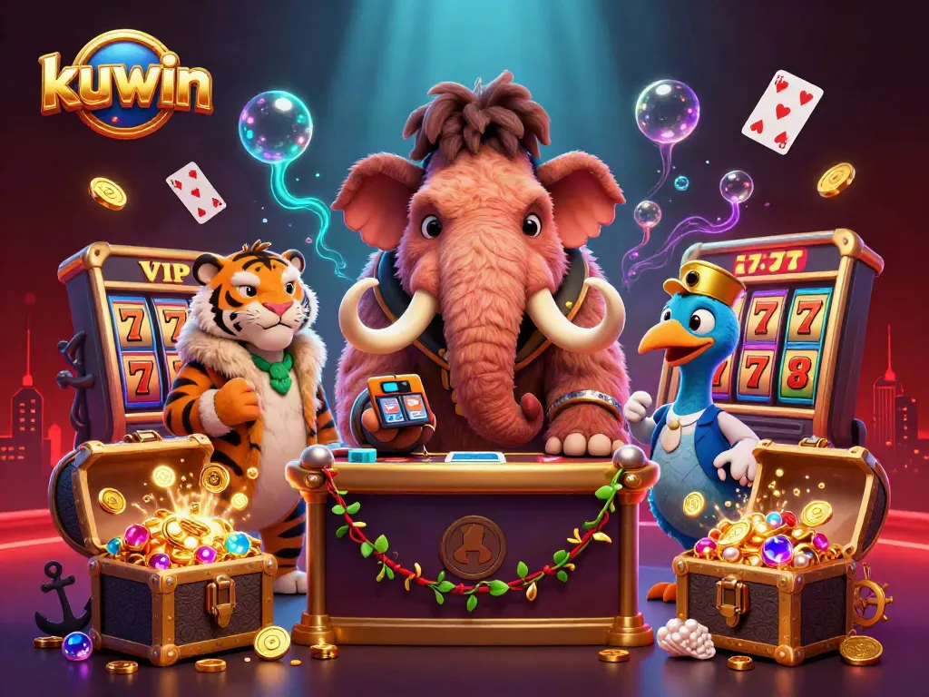 Kuwin casino bouncer checks IDs for a saber-tooth tiger guest amidst dynamic gambling elements