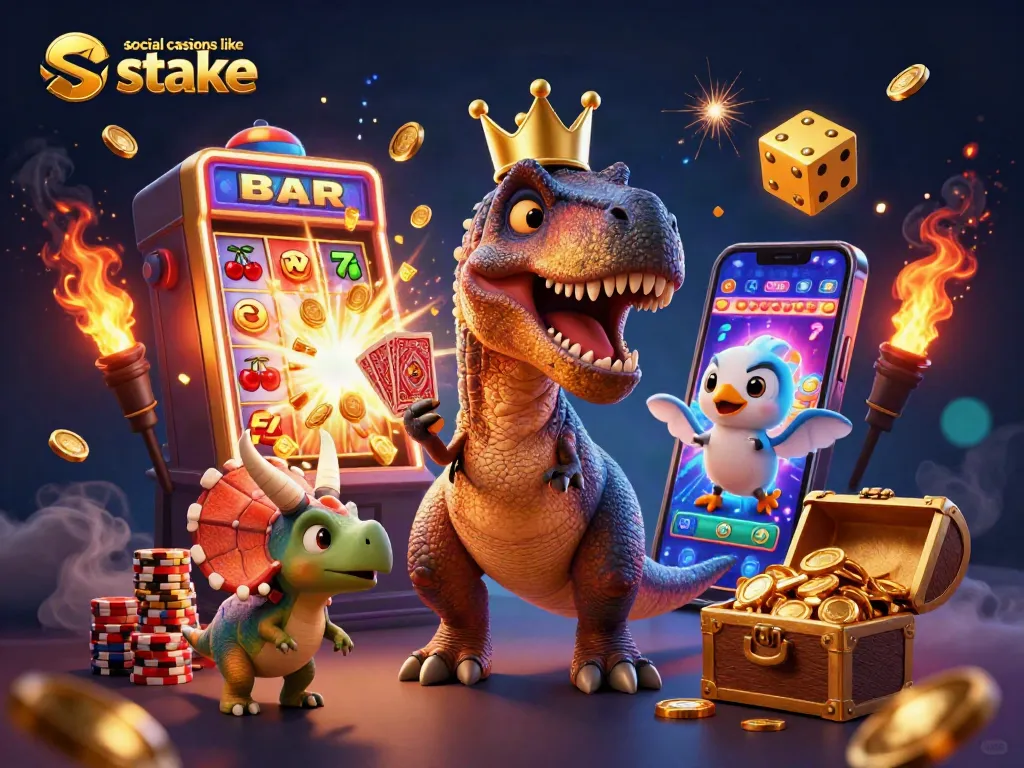 Experience the thrill of social casinos like stake with a lively casino-themed 3D scene.