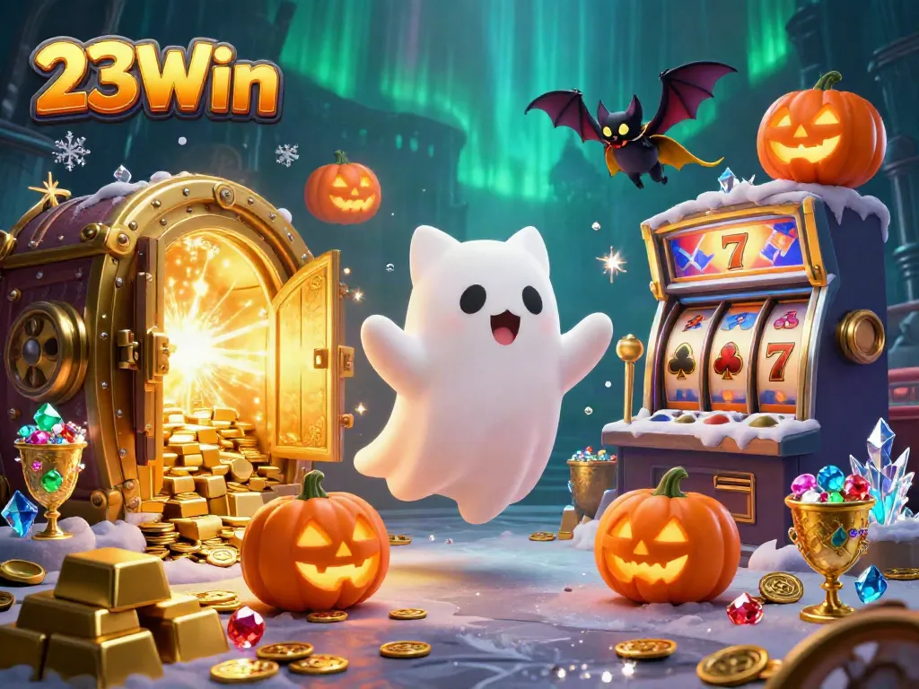 Experience thrilling wins at 23Win with a haunted casino filled with playful ghost cats and vibrant treasures.