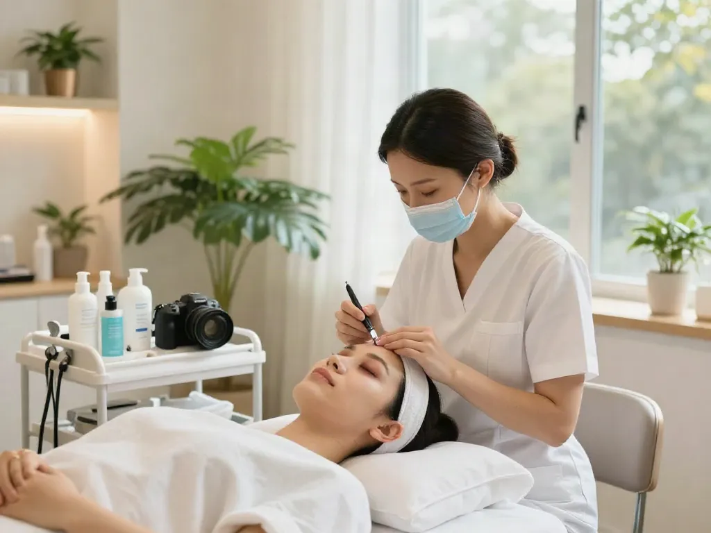 Augenringe entfernen mit professioneller Hyaluronsäurebehandlung in einem einladenden Schönheitssalon.