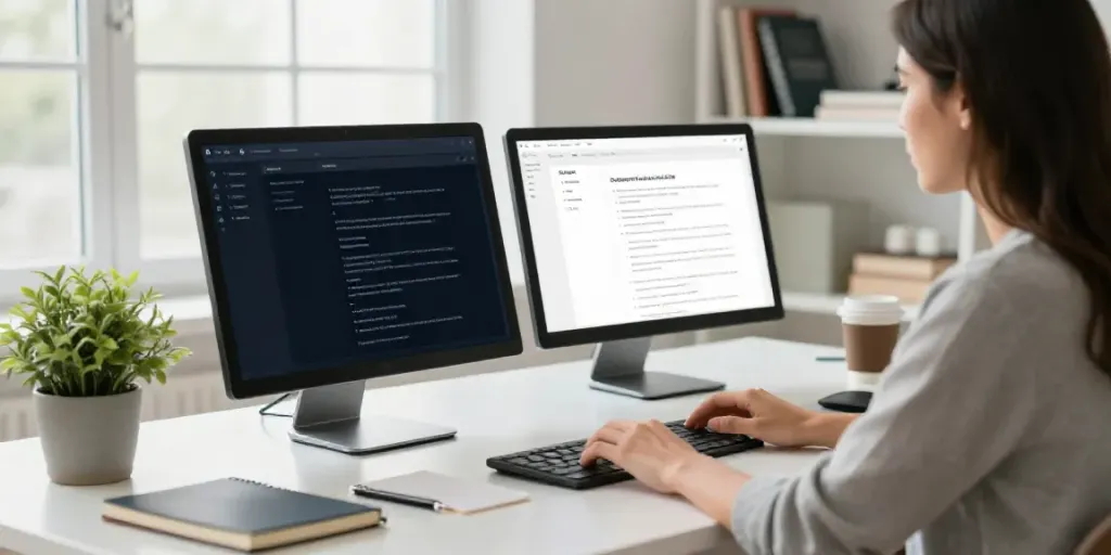 Generate blog post summaries with AI at a modern digital workspace, showcasing productivity and creativity.