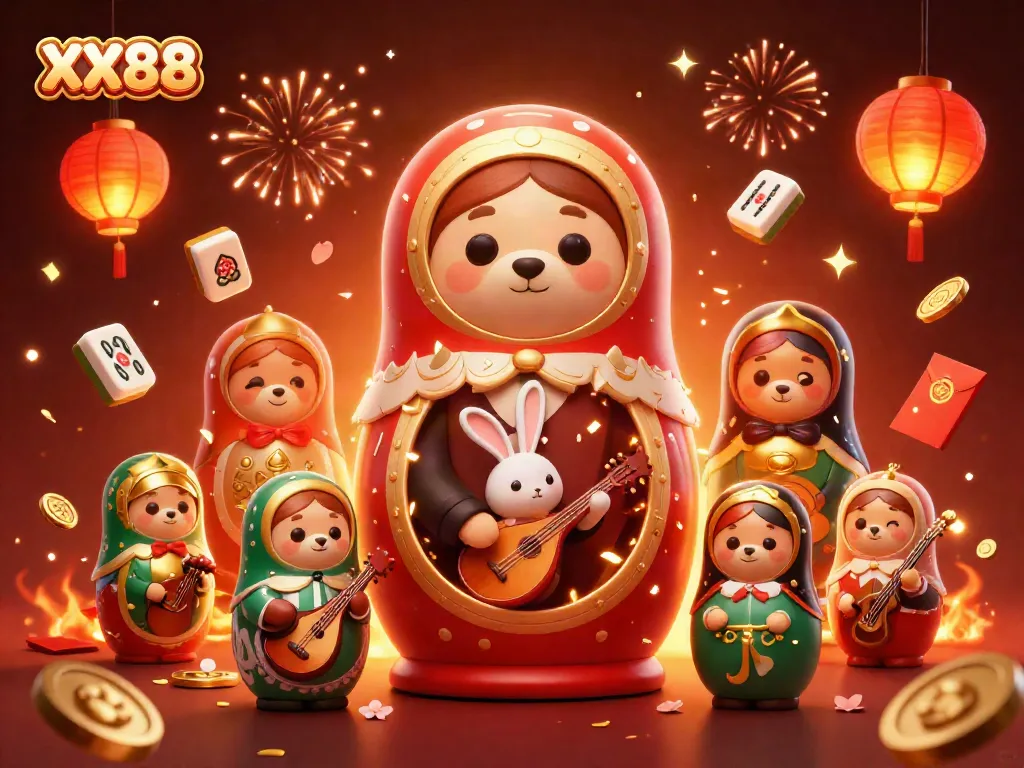 Experience the excitement of gambling at XX88 with a vibrant casino-themed 3D illustration featuring bears and festive elements.