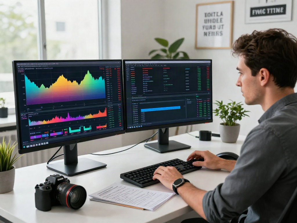 TradingView setup featuring multiple screens displaying real-time market analysis in a professional workspace.
