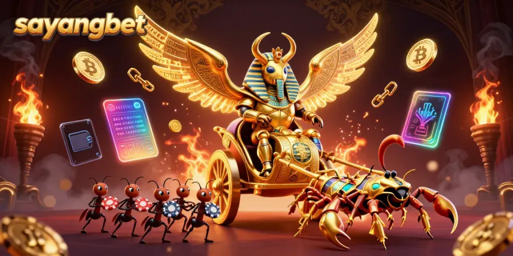 Play thrilling games at Sayangbet with our golden beetle and scorpion theme illustration.
