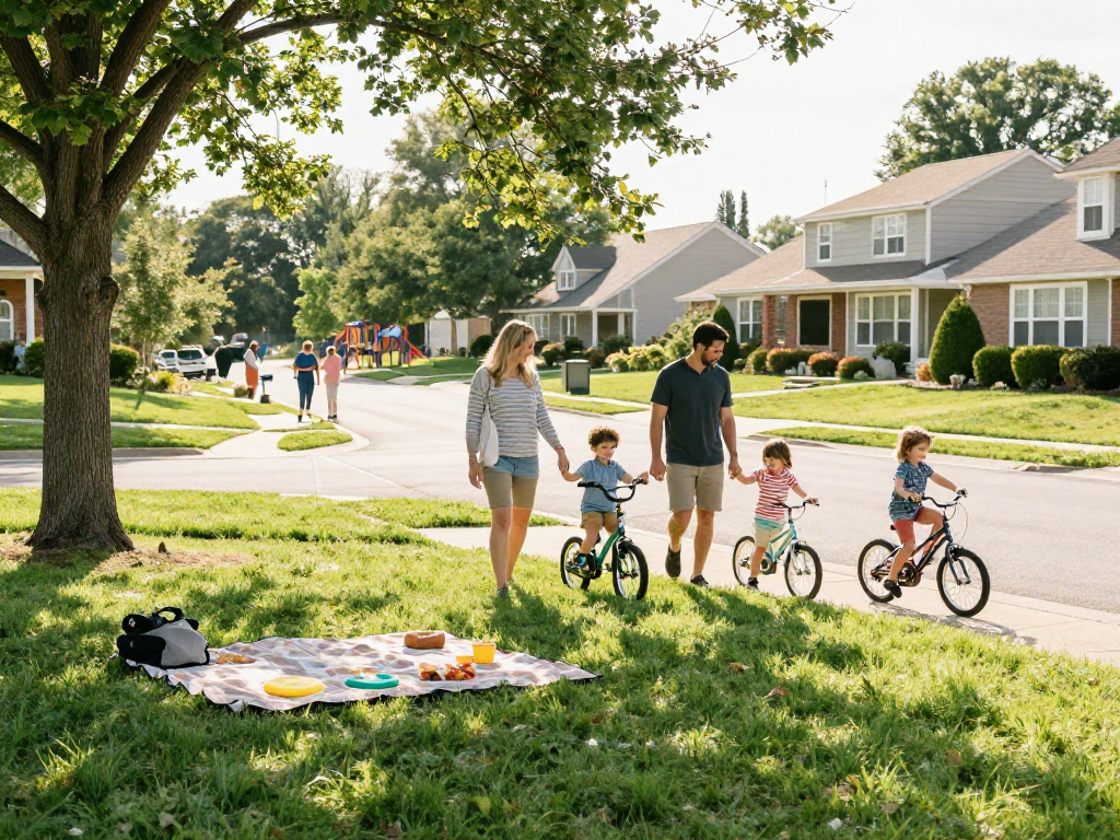 Family enjoying a day in a welcoming neighborhood, showcasing the best states to raise a family 2026.