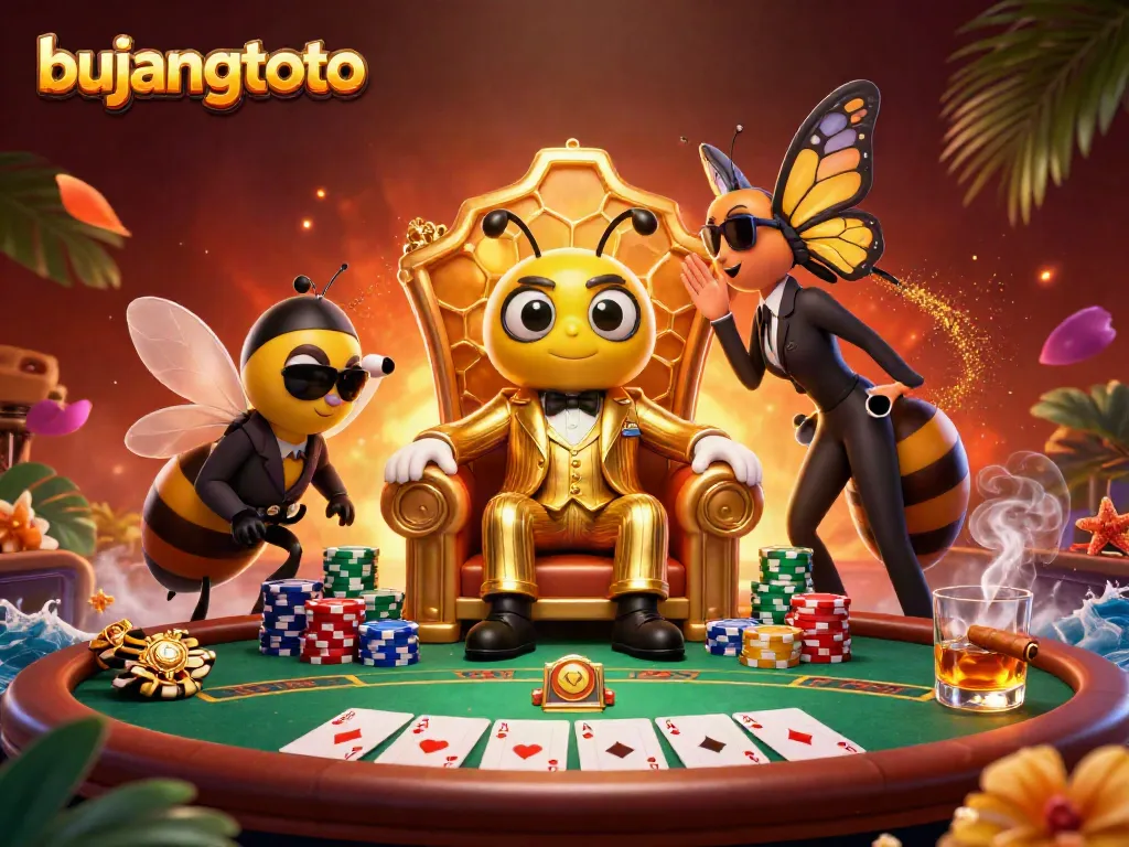 Engage in the thrilling world of bujangtoto with a vibrant scene of a bumblebee mob boss and casino elements.