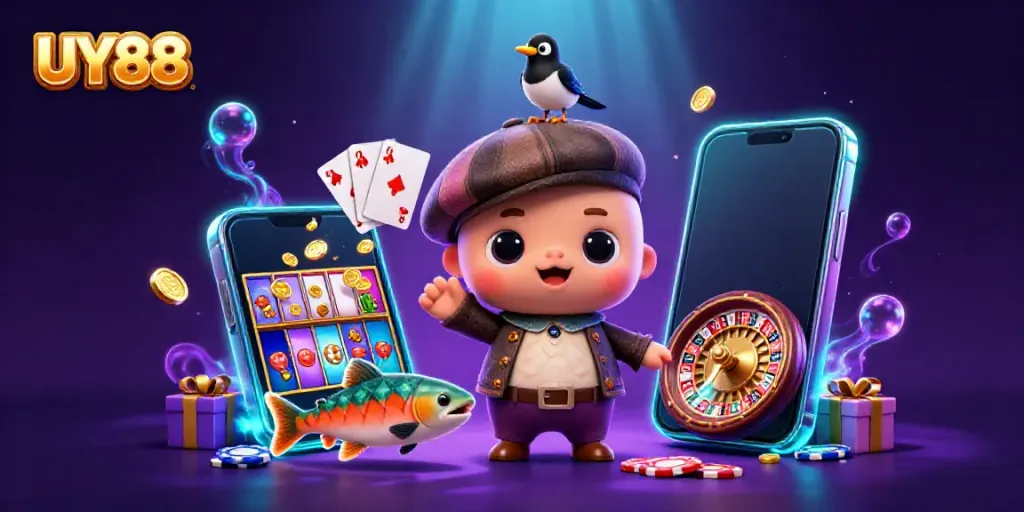 Experience thrilling gaming with UY88's vibrant animation featuring Nessie and friends.