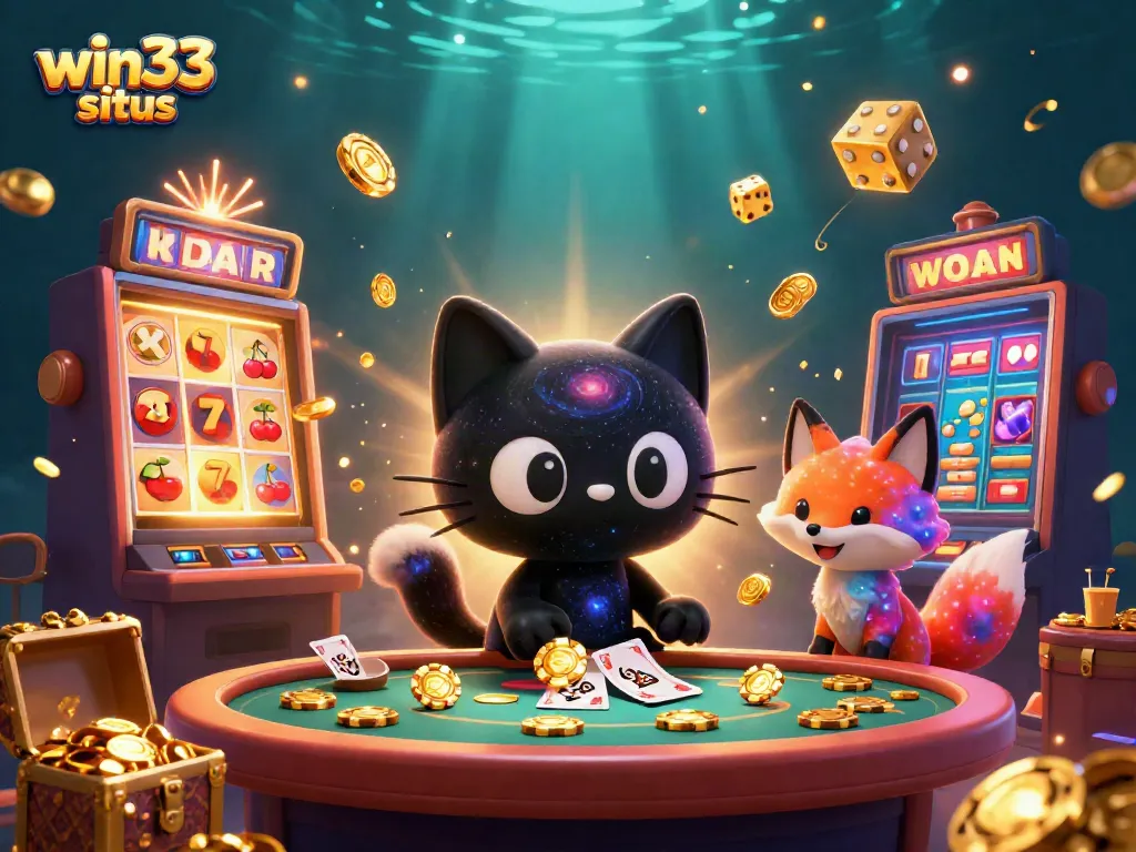Experience the thrill of win33 situs with captivating 3D cartoon characters and vibrant casino elements.