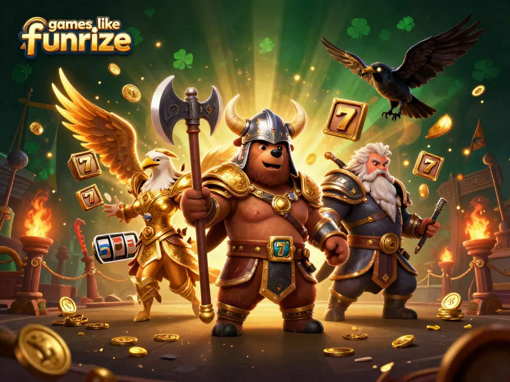 Discover thrilling games like Funrize with a vibrant 3D casino scene featuring unique characters.