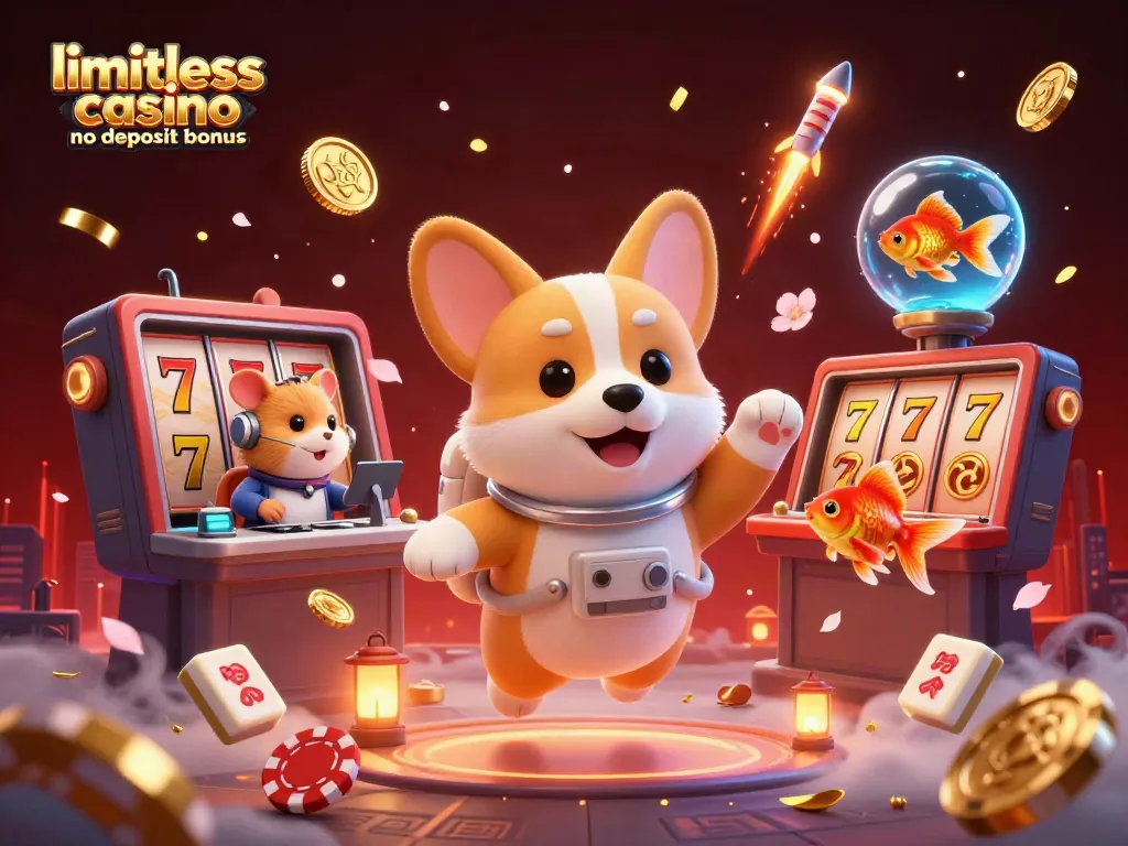 Engage with limitless casino no deposit bonus in a dynamic 3D space station casino scene showcasing vibrant characters and gaming elements.