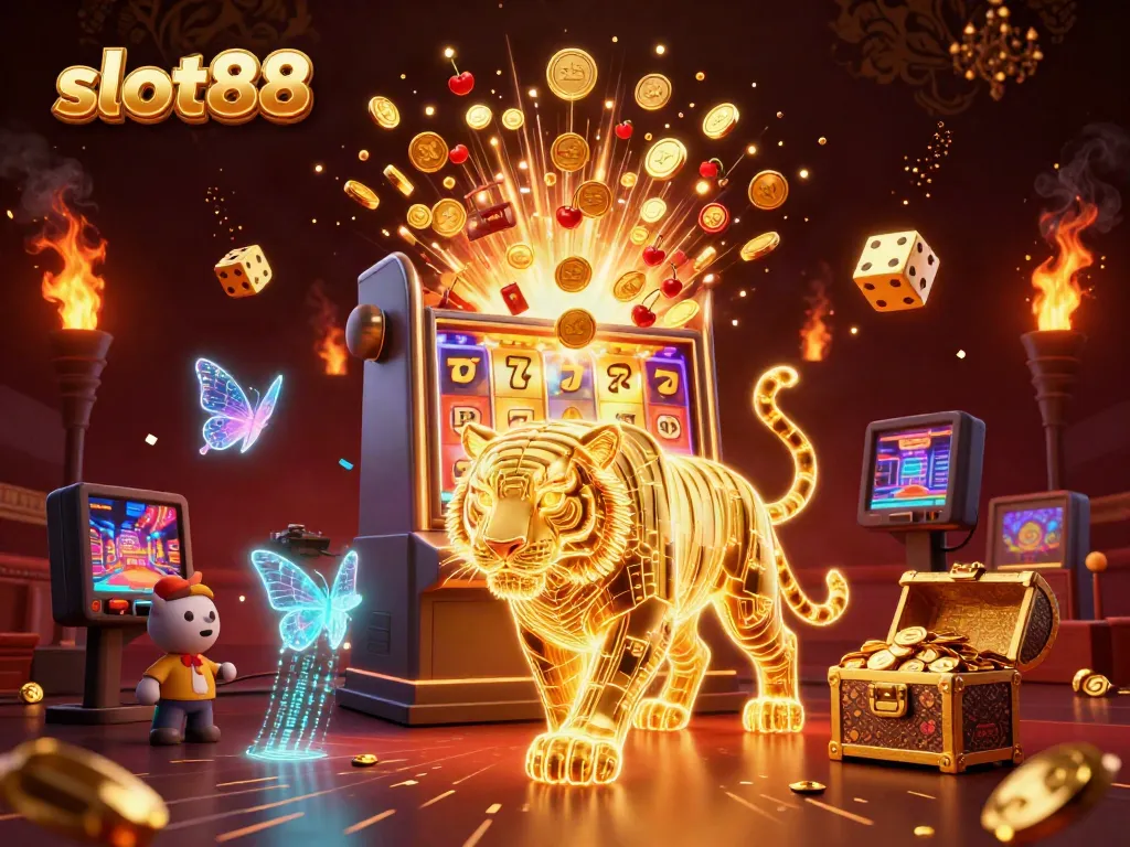Experience thrilling gameplay with slot88 in a vibrant casino scene featuring dynamic slot machines and exciting visuals.