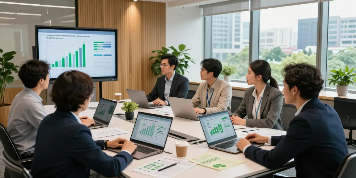 Carbonxgen team collaborating on sustainability strategies in a modern office.
