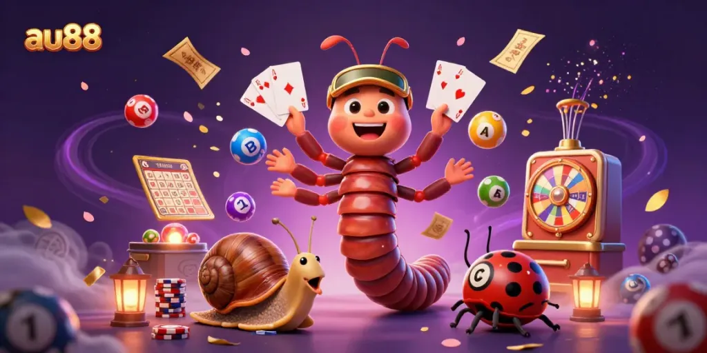 Engage in vibrant casino fun with AU88's millipede dealer and high-roller snail
