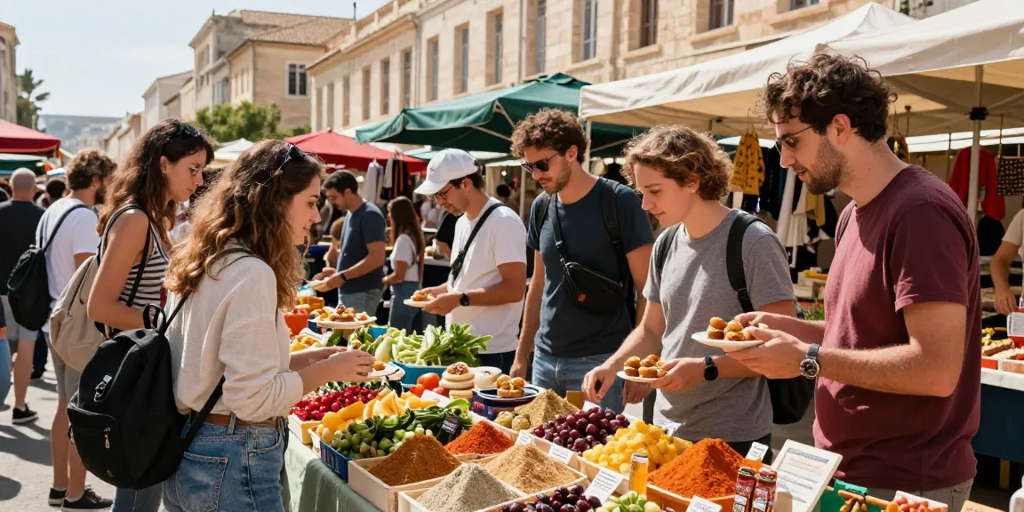 Pengunjung di pasar luar ruangan di Marseille, mengunjungi https://marseillologie.net/2020/01/ sambil mencicipi makanan lokal dan berinteraksi dengan penjual.