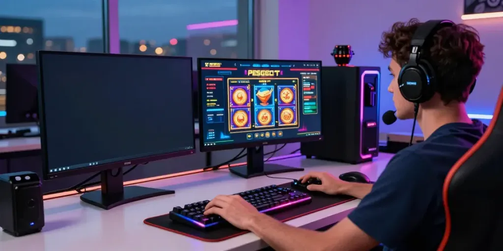 PESGSLOT gaming experience with vibrant slot graphics and immersive setup.