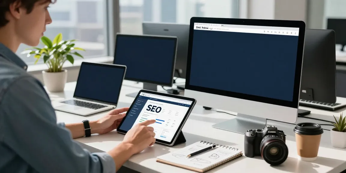 Digital marketing professional optimizing for instant indexing in a vibrant workspace.