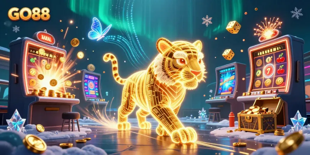 Experience the excitement of GO88 in a vibrant digital casino realm filled with energetic gaming elements.