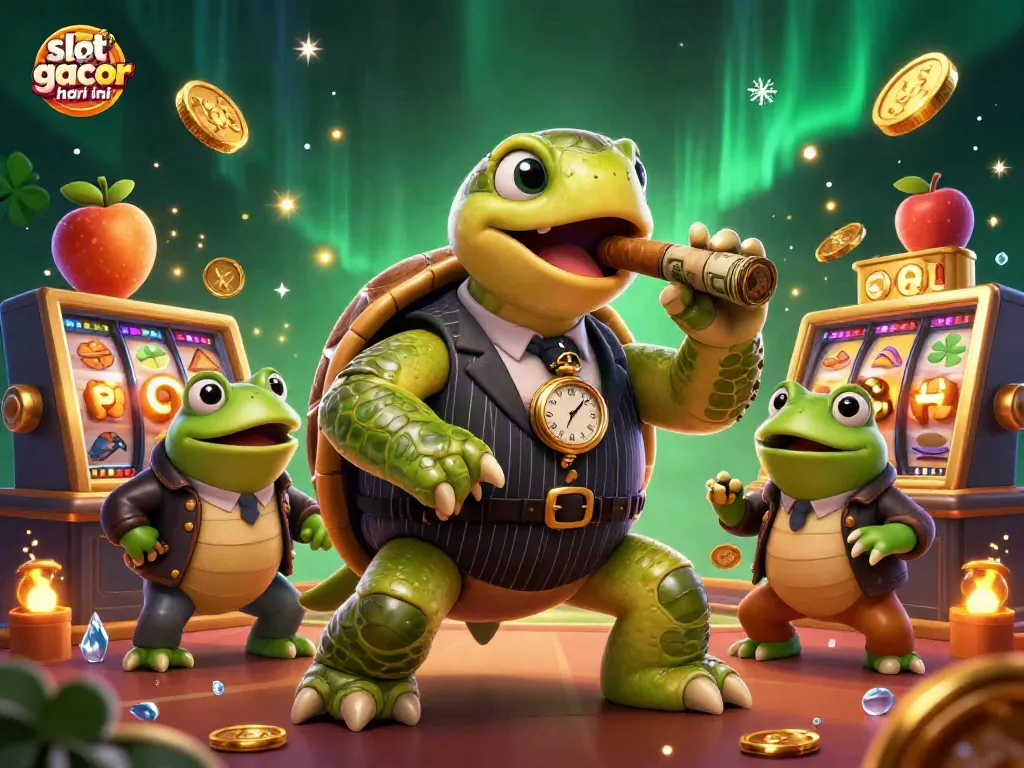 Experience thrilling slot gacor hari ini with vibrant characters amidst spinning reels and jackpots.