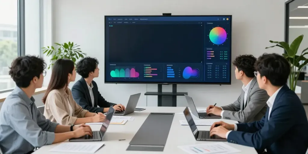 Team strategizing ai seo optimization services in a modern office.