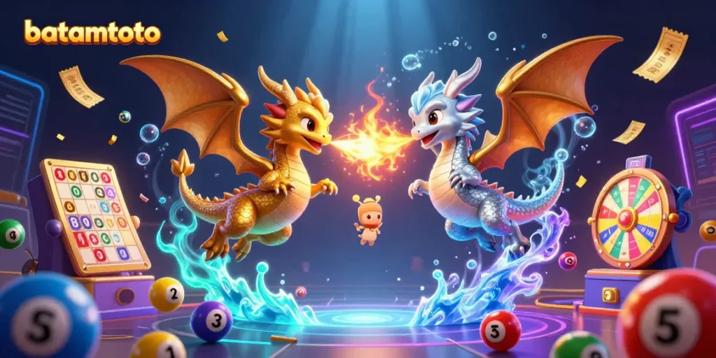 Engage in exciting batamtoto games amid twin dragons breathing fire and ice.