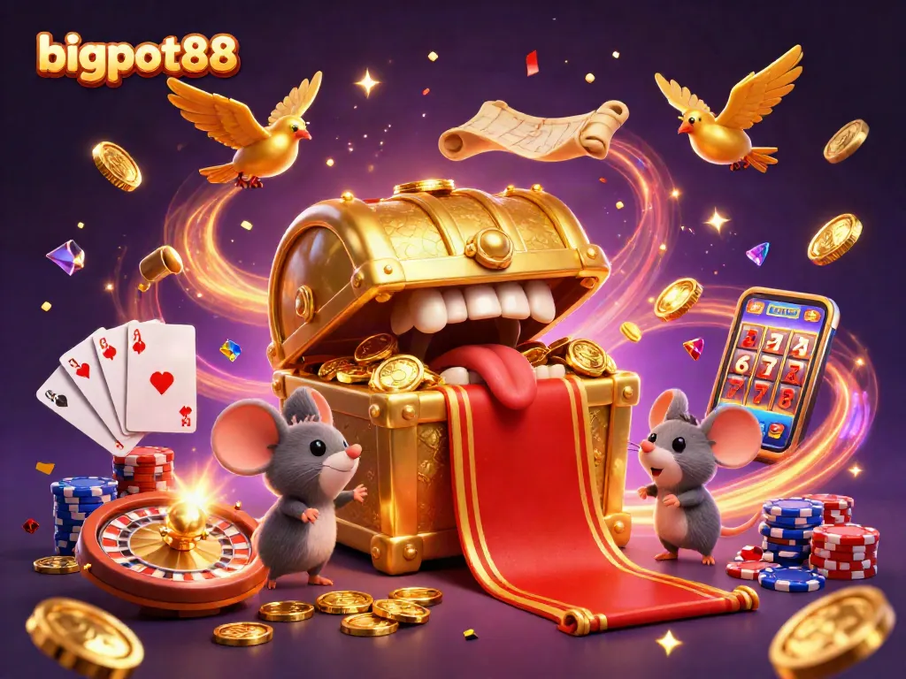 bigpot88 menarik perhatian pemain dengan peti harta karun dan ribuan koin emas bersinar.