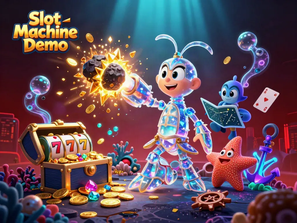 Engage in a vibrant Slot Machine Demo scene with 3D characters and casino elements exploding with energy.