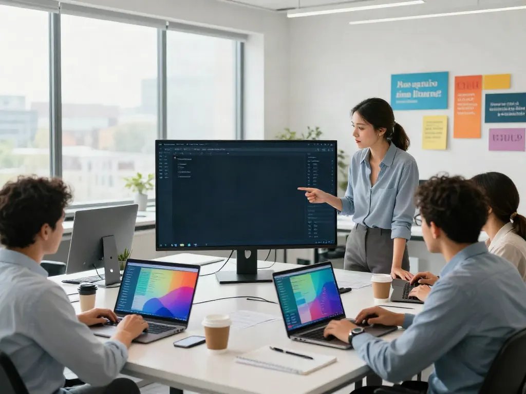 Tax software for new tax business collaboration scene in a bright office with financial graphs and a diverse team.