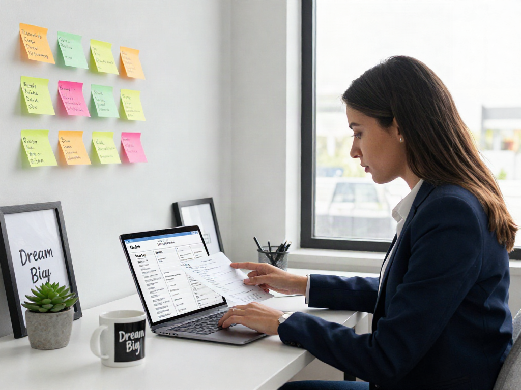 Job search scene showing a professional woman focusing on หางาน opportunities with a laptop.